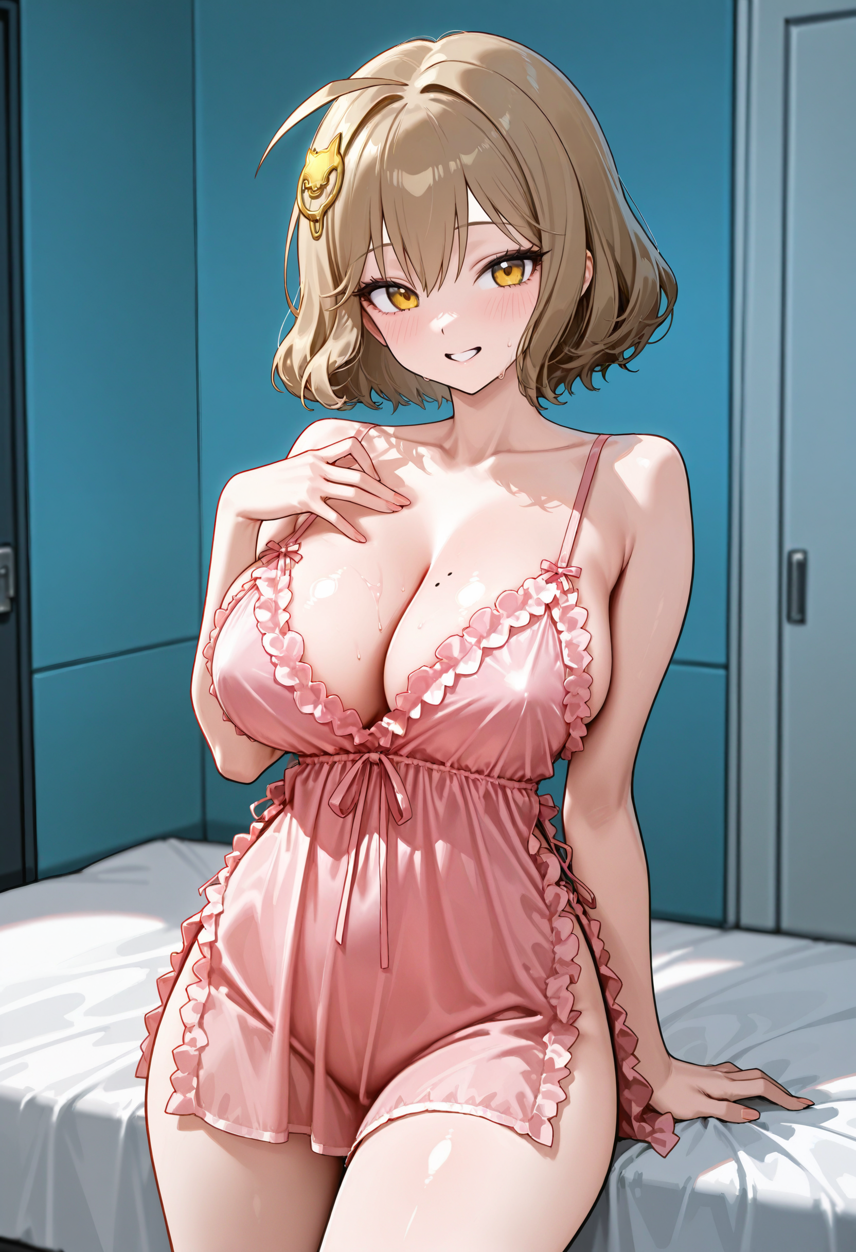 anis_(nikke), 1girl, solo, pink negligee