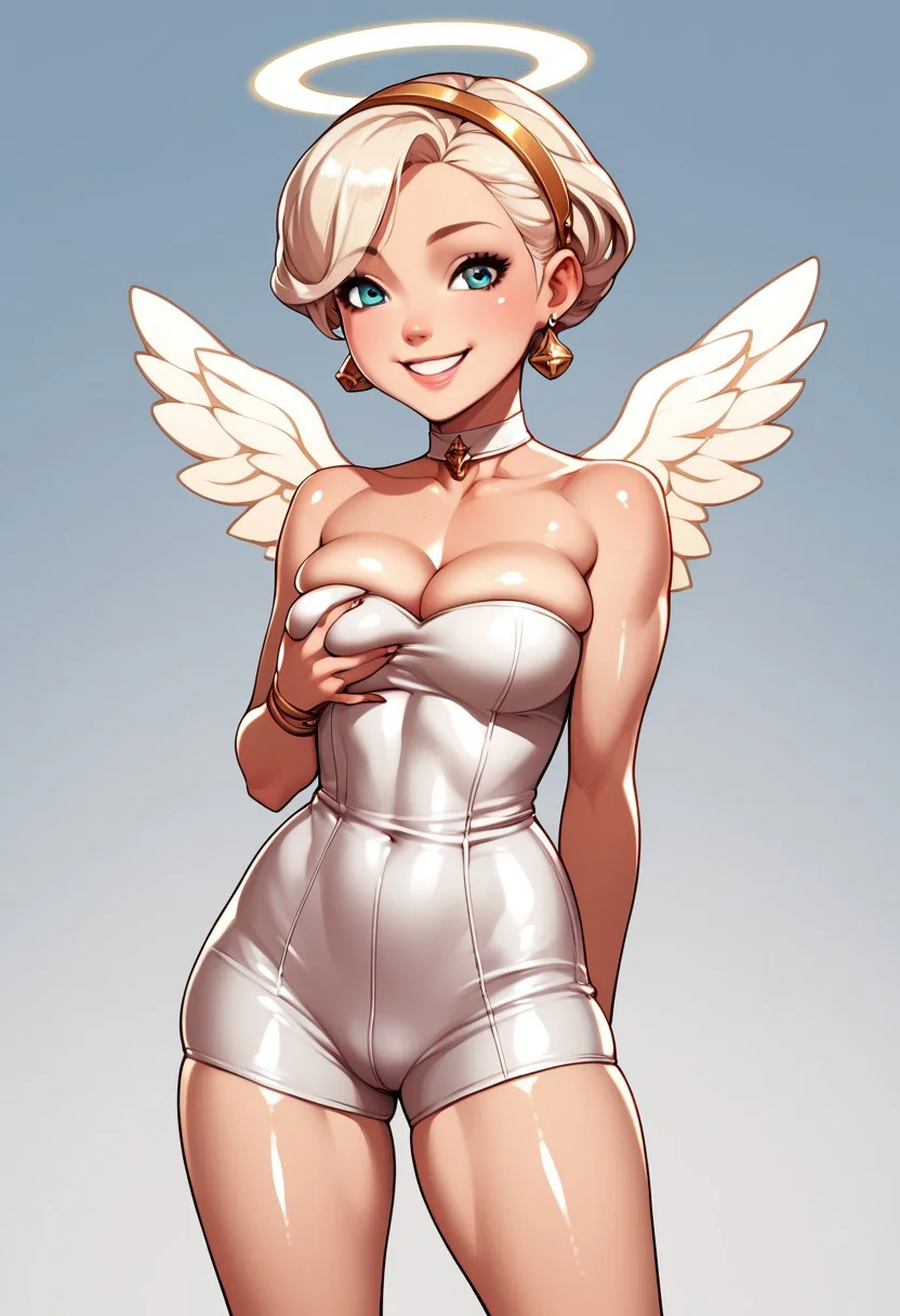 score_9, score_8_up, score_7_up, deep skin, shiny skin, skindentation, source_anime, high quality, highres, 1girl, solo, Angel, smile