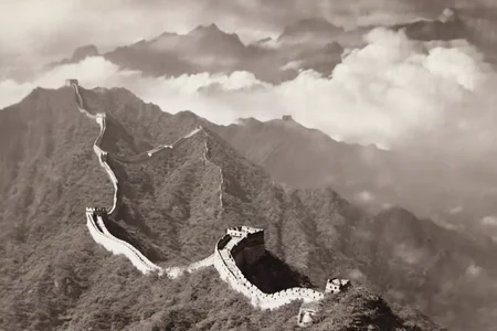 monochrome, great wall, mountain, cloud, twon <lora:langjingshan-000005:0.8>