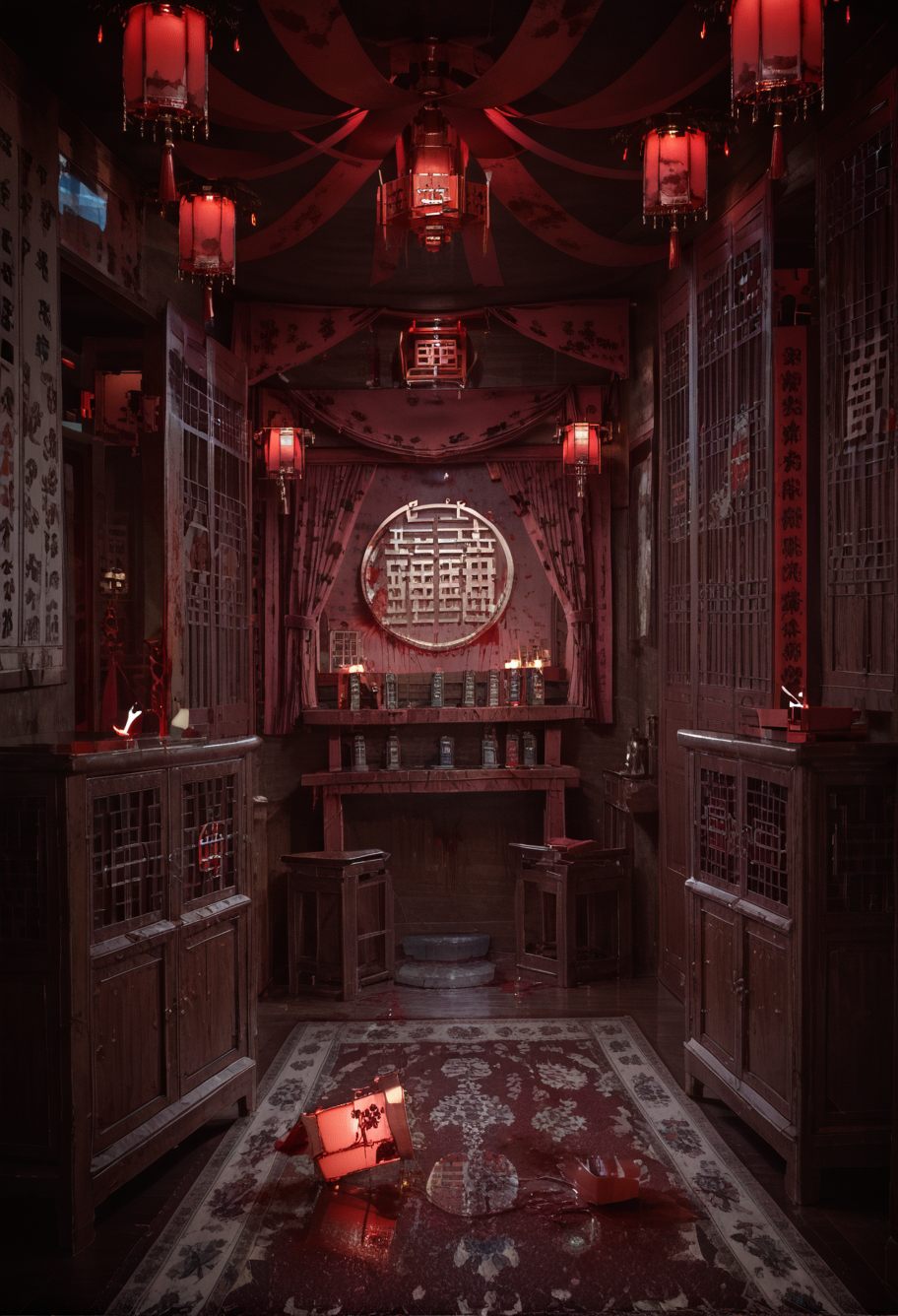 score_9,score_8_up,score_7_up,8k,,ruanyi0706,blood splatter,blood,east asian architecture,<lora:0706 Chinese horror_v1_pony:1>