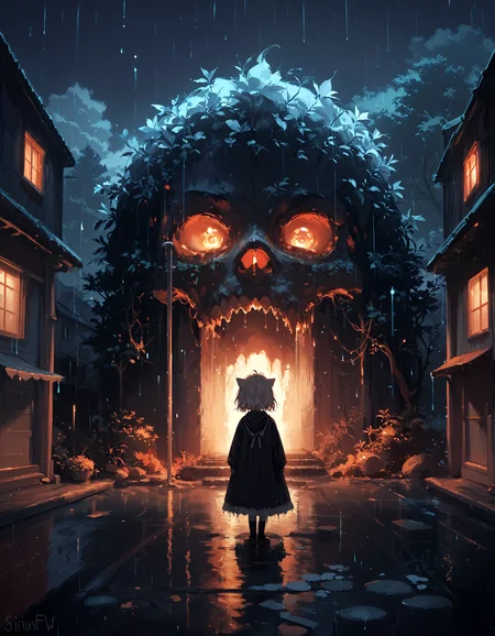 score_9,score_8_up,score_7_up,score_6_up,source_anime,horror,
BREAK
A young girl on the street at night,skiny and frail,(petite,cute:0.3),
looking at viewer,
messy hair,
outdoors,rain,night,building, 
<lora:HKHorrorPony:0.7>,hkhorror,
