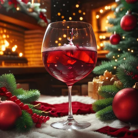 zPDXL3, score_9, score_8_up, score_7_up, perfect composition, high detail, best quality, highly detailed, award-winning, professional BREAK  magicalchristmas wine glass