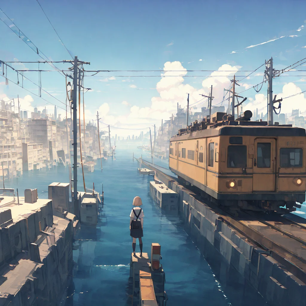 1girl,building, city, cityscape,ocean,power lines,masterpiece, best quality, very aesthetic, absurdres , <lora:Submerged ruins-v1:1>