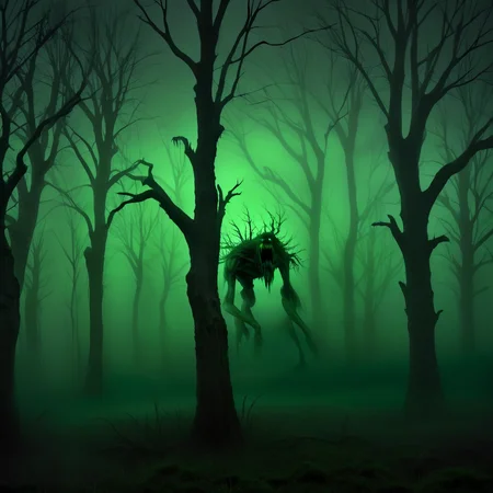 Masterpiece,absurd resolution,8k,high resolution,
NightScapes,3am,creatures,trees,bare tree,night,(dark:1.5),fog,,horror (theme),green theme
, <lora:NightScapes_XL:0.8>