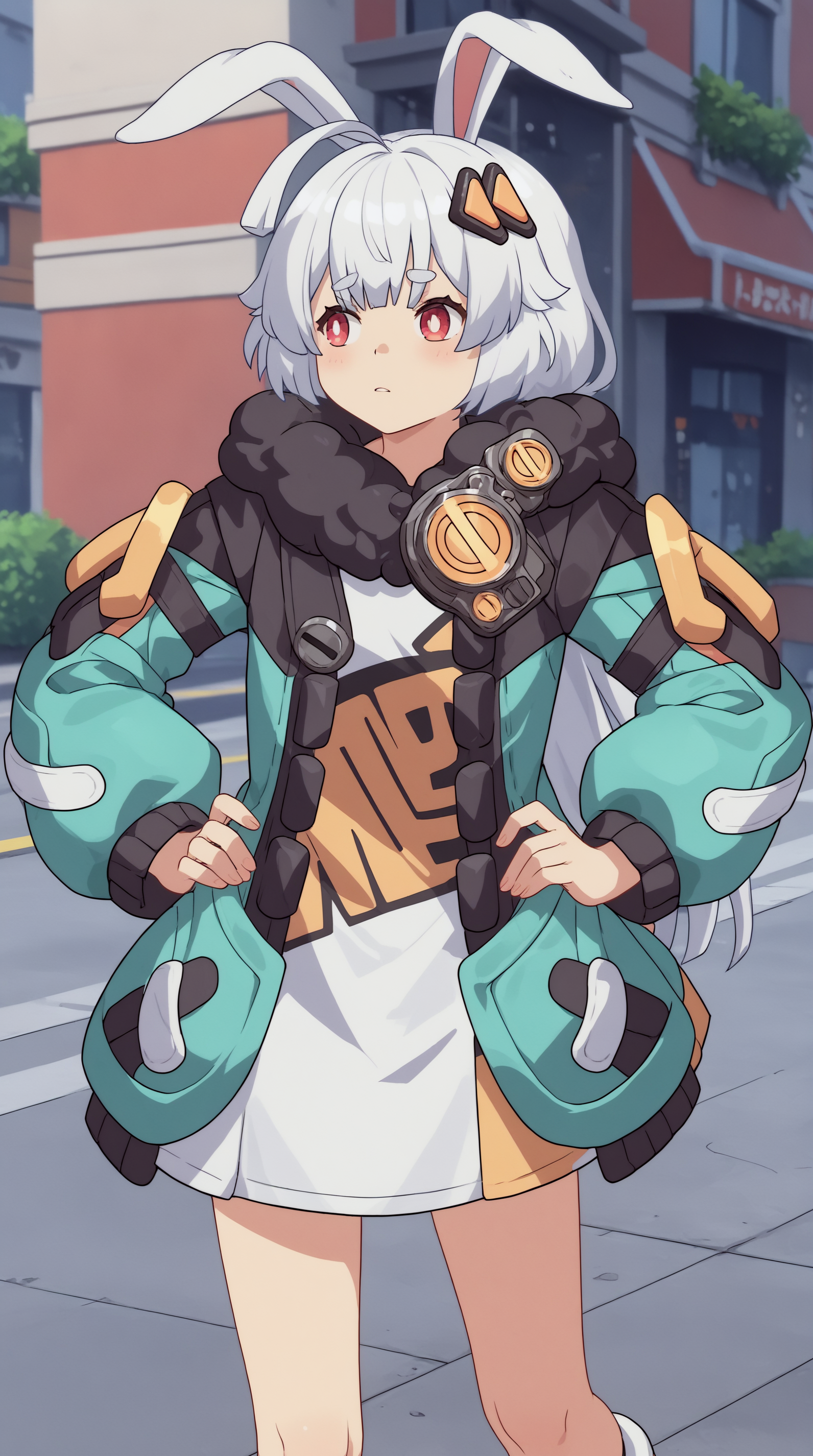 score_9, score_8_up, score_7_up,anime_source, source_anime, best background, detailed background, anime screencap  Taffy, Main Outfit, hands on hips, outdoors, street, looking away, soft partiles,  <lora:JN_Taffy_Pony:0.8>