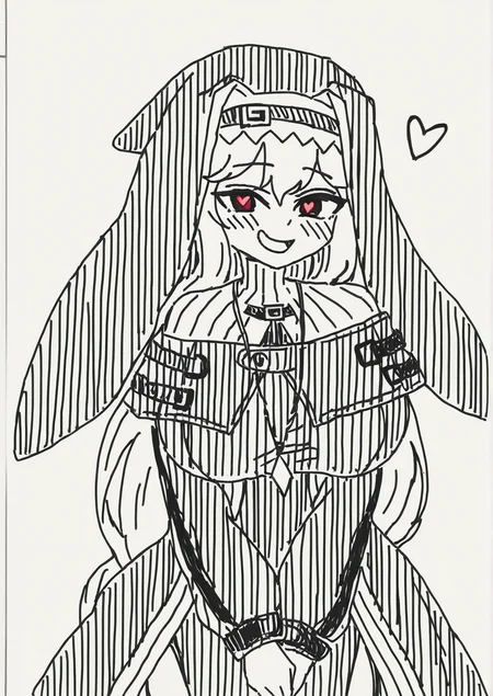 <lora:hisakawa_haru:1>,1girl, specter (arknights), huge breasts, greyscale, monochrome, black capelet, black dress, black headwear, blush, capelet, dress, fake screenshot, grey hair, habit, heart, heart in eye, long sleeves, looking at viewer, nun, open mouth, parody, red eyes, shark, smile, solo, style parody, symbol in eye,