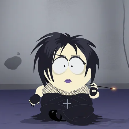 fishnet under shirt, black dress, , solo, cross necklace, fishnet stockings, purple lips, black eyes, female, black shoes