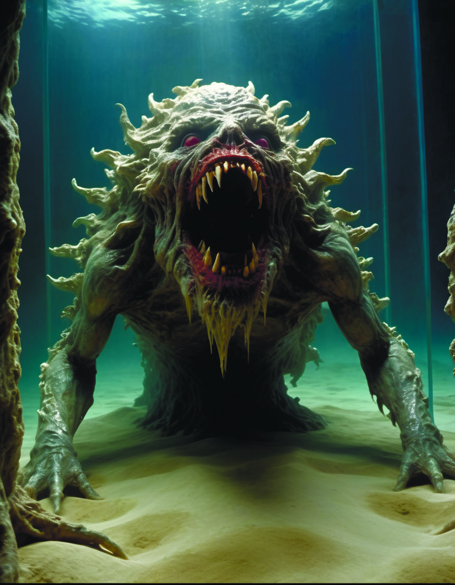 wild emotion monsters repressed in the deep sea of unconscious of the psyche,about to rip through and escape in a extraordinary revolution,painted by ronny khalil <lora:fx-monsters-xl-meatsack:0.8> by Director Ridley Scott style <lora:Director Ridley Scott style:0.7>