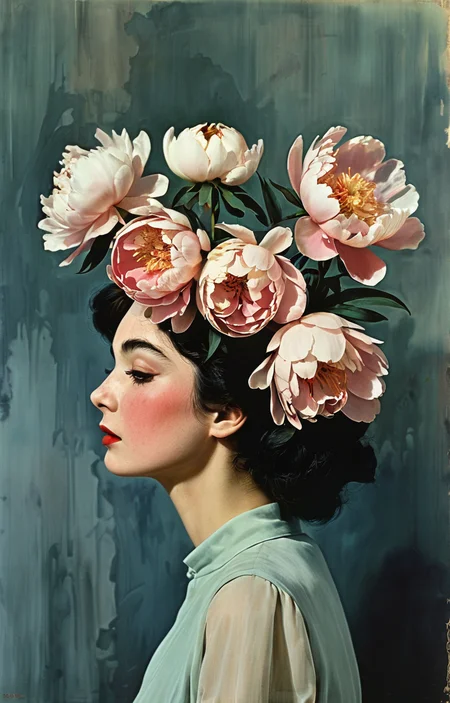 masterpiece,best quality,<lora:tbh370-sdxl:0.6>,illustration,style of Milton H. Greene decaying peonies