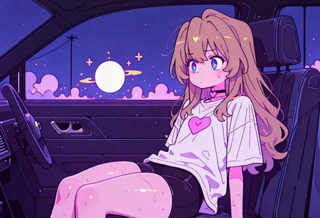 score_9, score_8_up, score_8_up,raw, realisitc, photo, 1girl, 1man, a slutty girl in mans lap, mischievous, sexy pose, intricate detail, ((nsfw)) sexy 18yo european girl, submissive, sitting, taiga aisaka, confused look, collar, long hair, blue eyes shirt, white shirt, (black bike shorts), short sleeves, narrow hips, source comic book, makeup, heart shapes, pastel colors, high res image, masterpiece, sweaty skin, shiny skin, thick thighs, volumetric lighting, car interior, detailed car interio, looking at a boy, ((embarrassment)), mascara running, choker collar, smoke, at night, night lighting, raw night lighting, night time, white sphere on the background