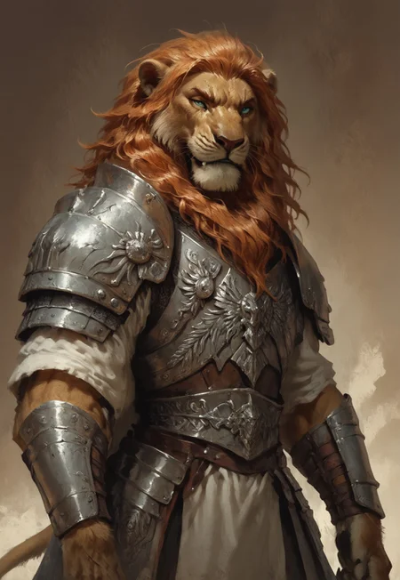 score_9, score_8_up, score_7_up, (Scar), (Leonin), (Sabertooth), (werelion), (Lion), simple bright background, green glowing eyes, (palladin), (holy), (crusader), (massive), (hulking), male, 1man, solo, (medieval outfit), (vigilant), (religious), (ginger), (white medieval armour), standing up straight, calm face, kind smile, kind face, (ginger fur), (red hair), (white lion mane), (white mane), long hair, closed mouth, cowboy shot, (mufasa), the lion king, (full armor), (plate armor)