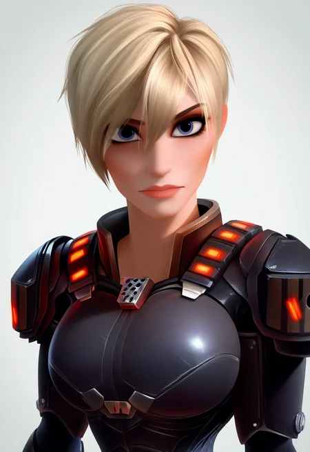 masterpiece, best quality, very aesthetic, absurdres,
realistic,render, 3d,
1girl, sgtcalhoun , blonde hair, short hair, blue eyes,
armor, bodysuit,
upper body, full body, looking at viewer, solo, simple background, white background <lora:SgtCalhounNoobXL_byKonan:1>