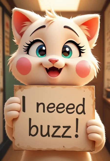 Score_9, Score8_up, Score_7_up, (((High Resolution, Best Quality)))
Cute kitty, Holding a need buzz sign, English text, Furry cat