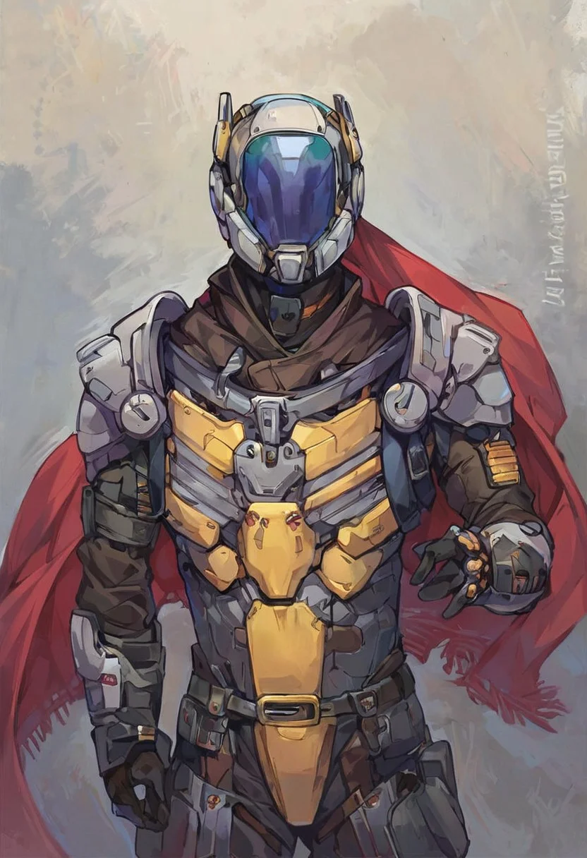 Score 9, Score_8_up, Score_7_up, ng_deepnegative_v1_75t, negative_hand, charturnerv2, knee-deep portrait of male, cyberpunk. armour, exoskeleton, scarf, helmet, segmented armour
