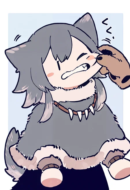 masterpiece, absurdres, newest, very awa,
1girl, solo, susuki1, dog tail, upper body, one eye closed, | |, wolf ears, cape,
cheek pull, disembodied hand,
<lora:spo_sdxl_10ep_4k-data_lora_webui>, <lora:TA_trained:0.35>, <lora:NOOB_EPSv1_1_detailer_by_vlnvk_v0_5>, <lora:susuki:0.8>, <lora:omoguuu:0.8>