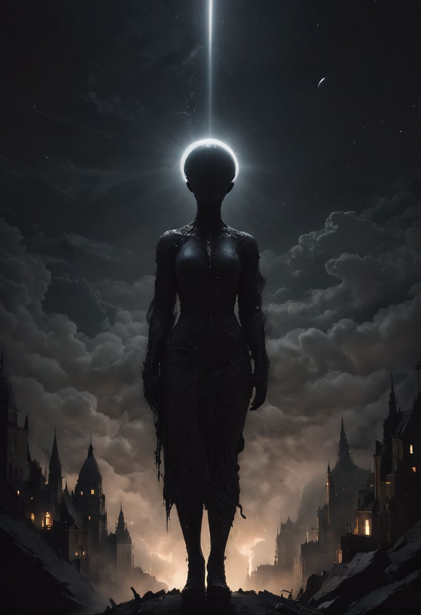 Capture the heroism in the stillness of the night as the luminous bulb-headed figure stands tall atop a lofty pinnacle, casting its radiant glow upon the city below. Illuminate the darkness with your lens, revealing the silent guardian of light in the urban expanse.
 deep Blacks, very detailed, atmospheric haze, Film grain, cinematic film still, shallow depth of field, highly detailed, high budget, cinemascope, moody, epic, OverallDetail, 2000s vintage RAW photo, photorealistic, candid camera, color graded cinematic, eye catchlights, atmospheric lighting, imperfections, natural, shallow dof