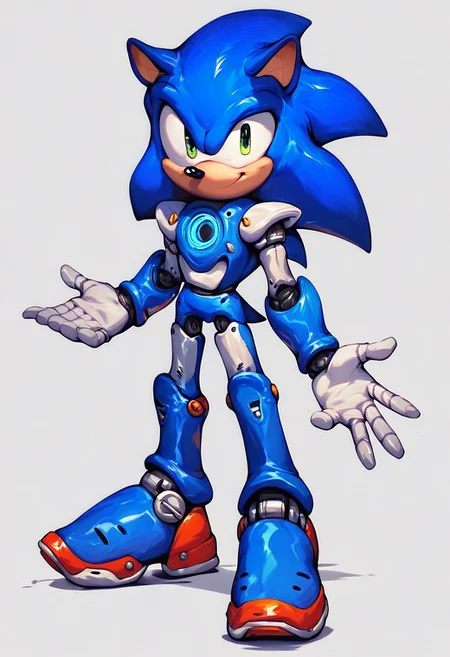 score_9, score_8_up, score_7_up, score_6_up, score_5_up, score_4_up, score_9, score_9, sfw, (solo), anthro, male, robot, hedgehog, sonic the hedgehog, high detailed, robot joints, blue metal fur, smile,