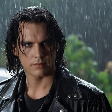 cinematic film still of <lora:graphic novel style:1.2>
Eric Draven choppy hair a man in a leather jacket standing in the rain In the graphic novel style, shallow depth of field, vignette, highly detailed, high budget, bokeh, cinemascope, moody, epic, gorgeous, film grain, grainy