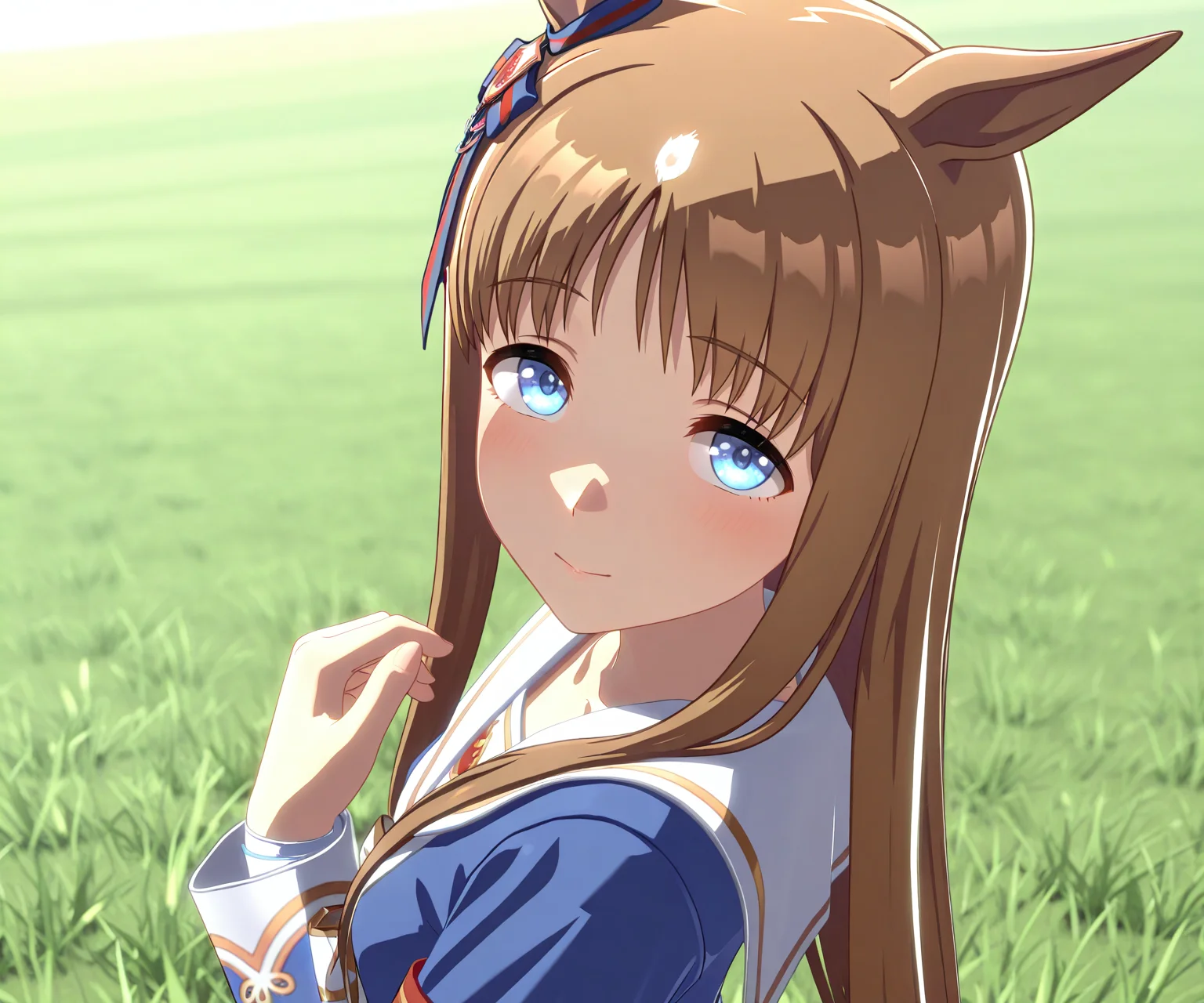 masterpiece, best quality, amazing quality, , 1girl, solo, looking at viewer, <lora:Grass Wonder in game style 3D ILL-v2:1> ummsmingame, 3d, grass wonder \(umamusume\),