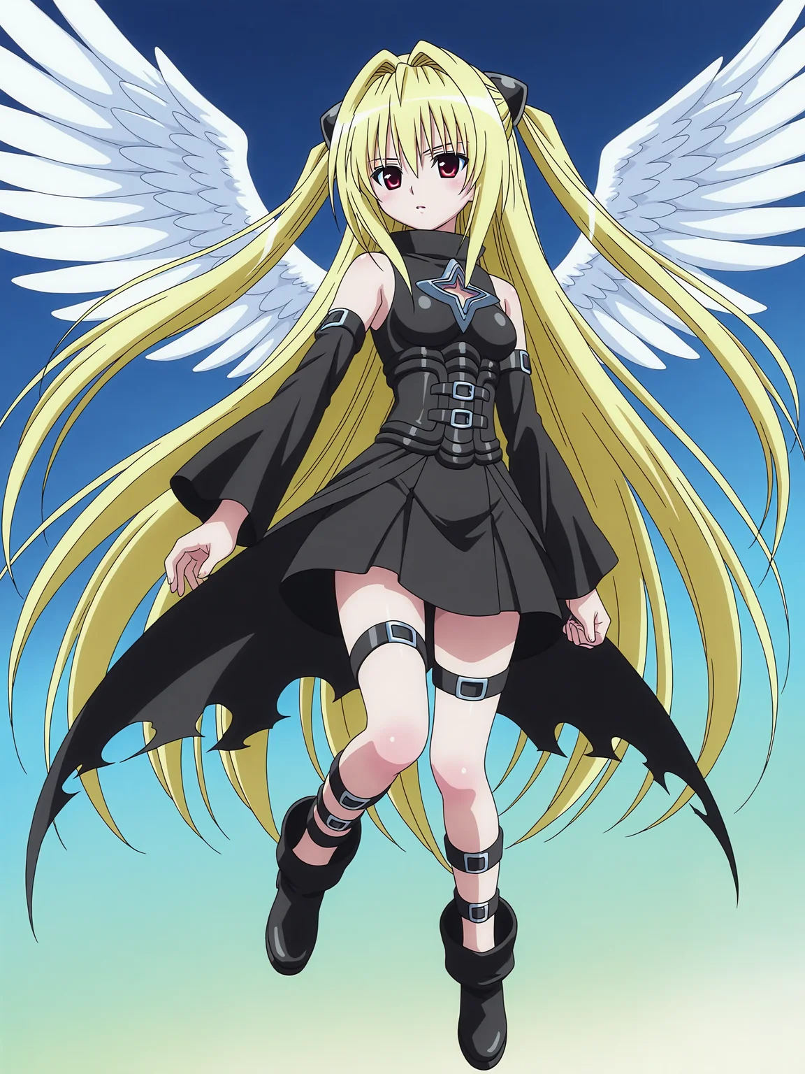 <lora:Konjiki no Yami_1:1>,yami,full body, white wings,