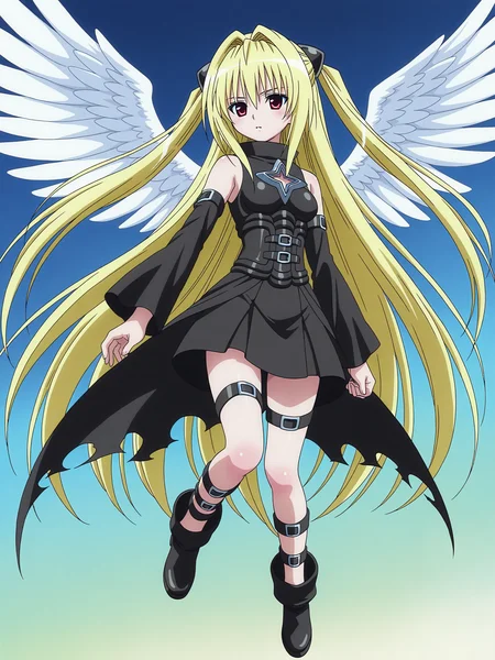 <lora:Konjiki no Yami_1:1>,yami,full body, white wings,