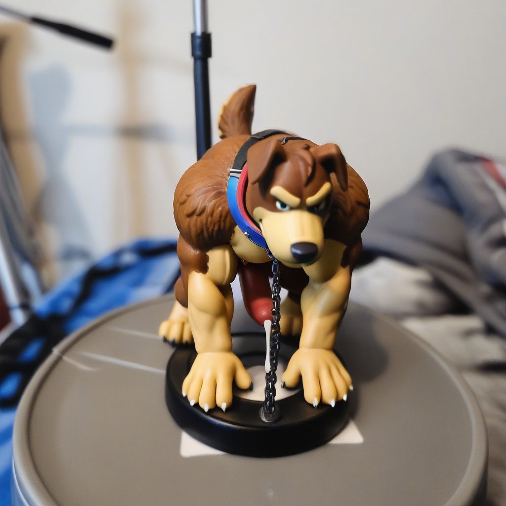 Amiibo, figure, dog, erection, penis, k9 penis, cum drip, on all fours, round circular stand, muscular, bara, detailed figure, dog boy, hand on floor, hand on penis, spread legs, dog collar, chain leash, claws, nipples, long tail, two toned fur, diagonal front view, penis in view, penis peak, jock strap