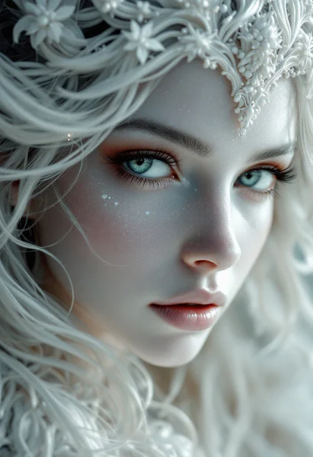 white angel, surrealism, pencils, illustration, vivid colors, filigrie, photorealistic rendering, beautiful face, moody chiaroscuro lighting, masterpiece, hyper-detailed, ultra-sharp, full-hight scene view