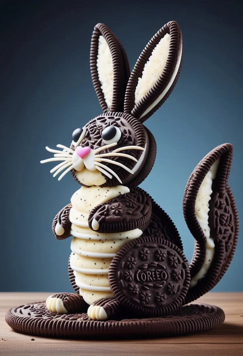 Creamy Cookie ,a rabbit made of creamy cookies, colorful cookies,masterpiece, best quality, amazing quality, very aesthetic,