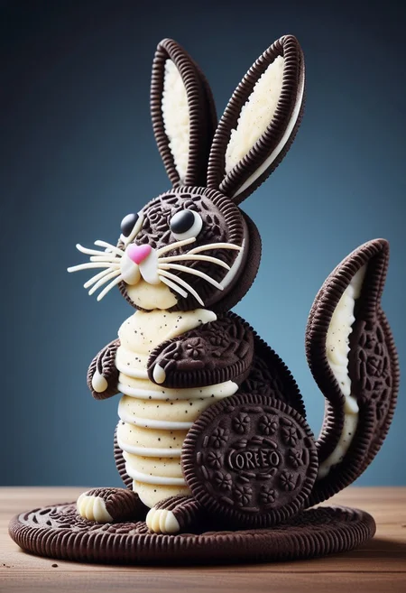 Creamy Cookie ,a rabbit  made of creamy cookies, colorful cookies,masterpiece, best quality, amazing quality, very aesthetic,