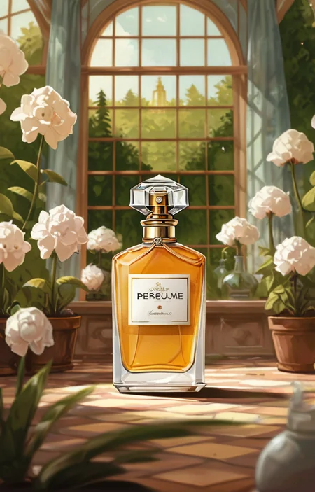 masterpiece,best quality,<lora:tbh2-sdxl:0.9>,illustration, A bottle of perfume in garden