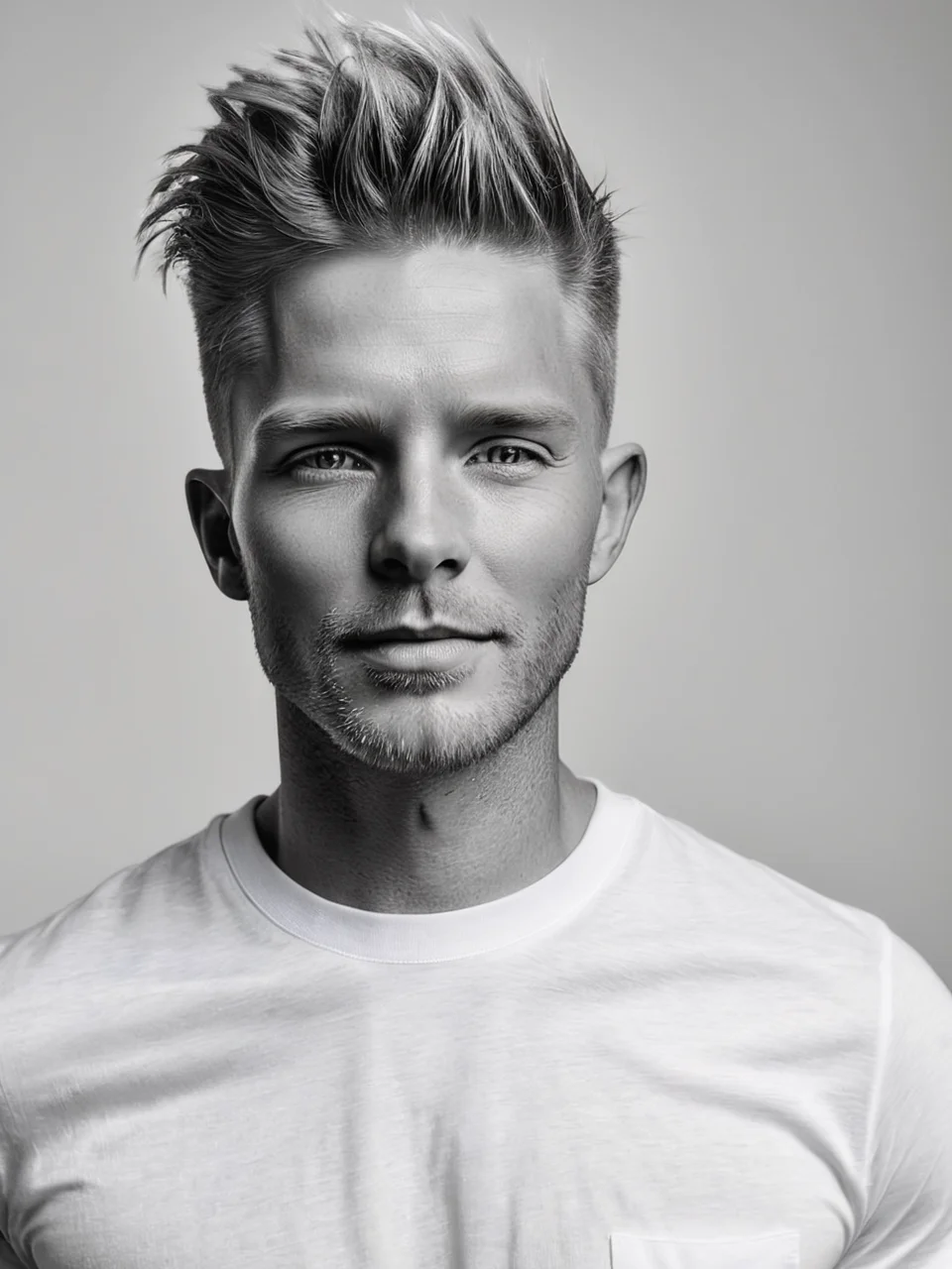 <lora:é²å䏿´¾@é»ç½æå½±SDXL:1>Black and white photographyï¼Gen X males, whites, Americans, direct looking. Casual, wear a simple T-shirt and jeans. Happy and carefree. At home, in a well-lit living room. Use of hair masks, ((Master work: 1.5), National Geographic Photos, Award Winning Photos, Realism, Excellent Work, Highest Quality, Rich Detail, Panorama, Clarity, High Contrast. (Film Grain: 1.4), Film Lighting, Face Close-up, Clear Pores, Monochrome Background (Realistic: 1.2), Best Quality, Masterpiece, Ultra High Resolution. ï¼