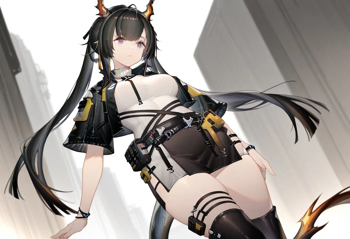 solo, 1girl, chen_qianyu_concept_\(arknights\), black skirt, black miniskirt,
masterpiece,