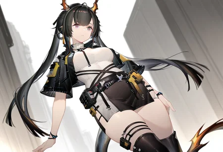 solo, 1girl, chen_qianyu_concept_\(arknights\), black skirt, black miniskirt,
masterpiece,