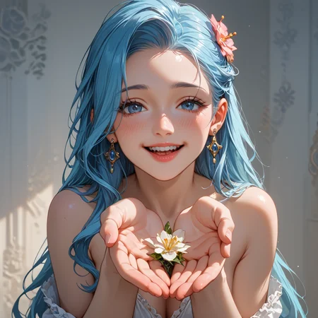score_9, score_8_up, score_7_up, best quality, masterpiece, source_anime,zPDXL zPDXL_xxx BREAK,
blush,
1girl, solo, nefertari_vivi,
cupping hands, solo focus, own hands together, smile, happy, flower, flower on hands
<lora:Expressive_H:1> Expressiveh <lora:cupping_hands:1>