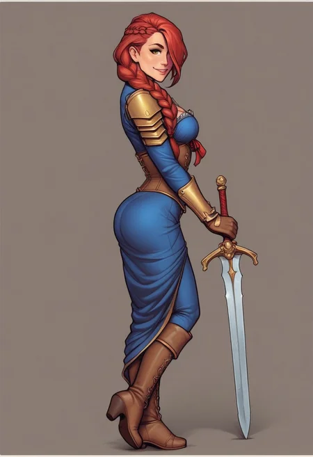 1girl, illustration, comic style, looking at viewer, highly detailed, source_comic_illustration, from front, 1girl, illustration, comic style, looking at viewer, highly detailed, source_comic_illustrationskinny, looking at viewer, 1girl, masterpiece, best quality, ((((side view)))), Her , full body portrait, 1girl, <lora:agrias-nvwls-v3:1> agrias, armor, corset, blue dress, brown gloves, weapon, cross-laced boots, looking at viewer, sidelocks, braided ponytail, yellow eyes, Romance, sci-fi, artificial intelligence, highly detailed
BREAK
slight smile, looking at viewer,
BREAK
long hair, red hair, hair over one eye, big hair,
BREAK
best quality, depth of field, bokeh, (((full clothed))) (best quality, high detail), ((masterpiece)), ((ready to fight, holdind big sword in hands)), <lora:1_ino_20e:1>
BREAK
((field, farm)) score_9, score_8_up, score_7_up, score_6_up, source_cartoon, rating_explicit, Expressiveh, (((((full body))))), dynamic pose