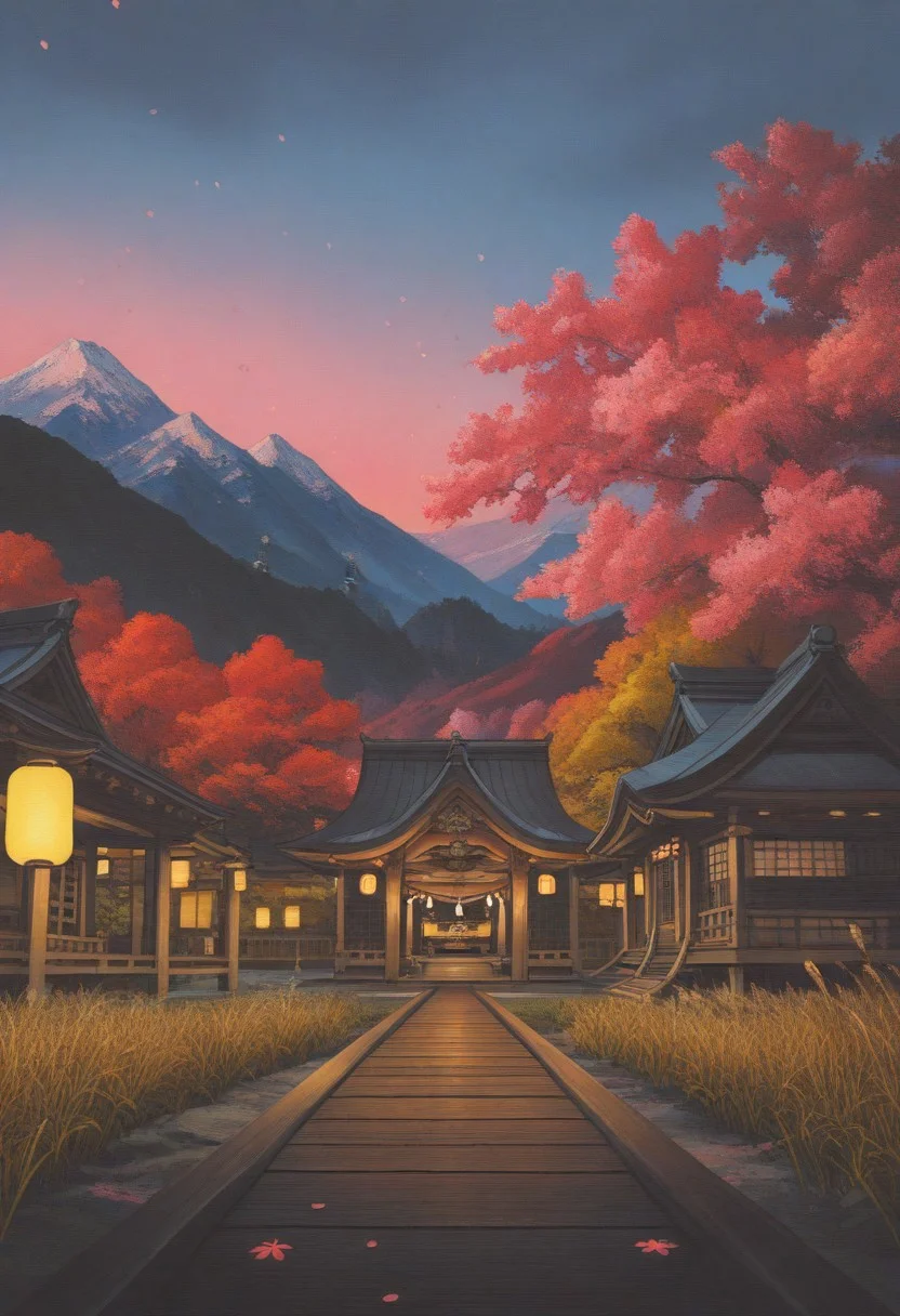 masterpiece, best quality, very aesthetic, absurdres,
scenery, diorama, dollhouse_view, indoors,
traditional japanese setting, serene mountain village at sunset, gentle mist, sakura petals floating in the air, red maple trees, wooden bridge over a calm river, old shrine in the distance, glowing paper lanterns, soft ambient lighting, dojo-style platform in the foreground, worn tatami mats, breeze moving the tall grass, peaceful yet tension-filled atmosphere, fitting for a kunoichi duel, cinematic lighting, vibrant colors, ultra-detailed environment
bdbgil