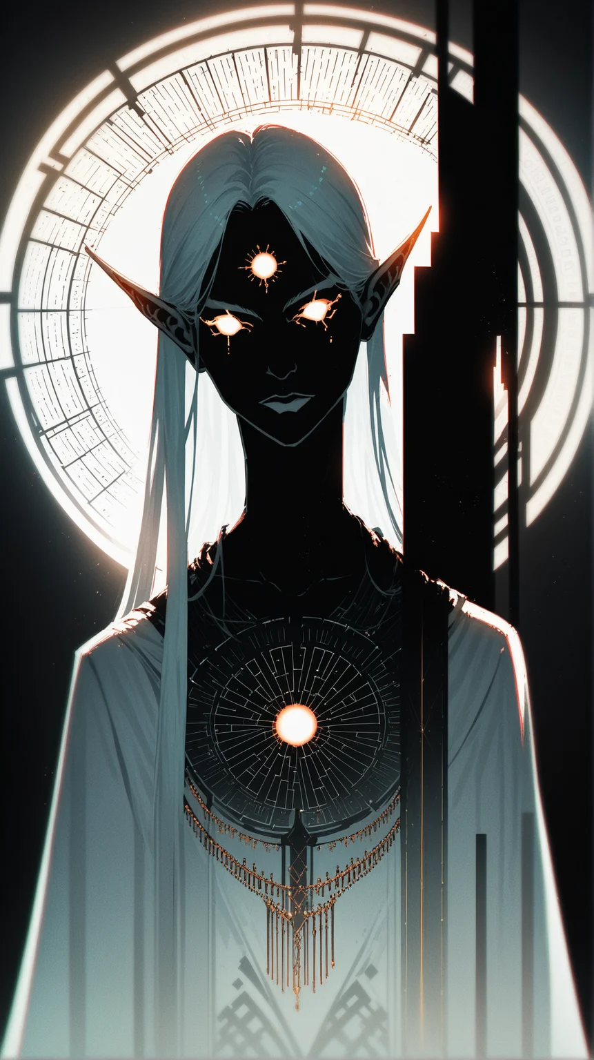 score_9, score_8_up, score_7_up, score_6_up, astral queen, silver skin, portrait, intricate, fringe, color gradient, lowkey lighting, otherworldly, vibrant, high contrast, pointed ears, glowing eyes, rim lighting, (atmospheric perspective:1.4),  (flat chest:.5), <lora:Photo Style SDXL_LoRA_20r_10e_22i_nr32_a16_Pony Diffusion V6 XL:.2> <lora:Anime Summer Days Style SDXL_LoRA_Pony Diffusion V6 XL:.5>, Silhouette Lighting