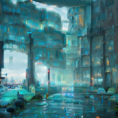 a detailed city street made out of slime, building, buildings made out of slime, ground vehicle, vehicles made out of slime, detailed scenery made out of slime, real world location, city street, city street made of slime,
everything made of slime, No simple background, ((slime tree)), detailed leaves, detailed bark texture,
overcast sky, natural light, no bright spots,
((translucent slime)), ((transparent slime)), (bioluminescent slime), sl1m3, slime, slime-morph, ais-blmn, saturated colors, no creatures, no humans, no monsters, no pokemon, scenery only, scenery, ral-lava, watce, slime-morph