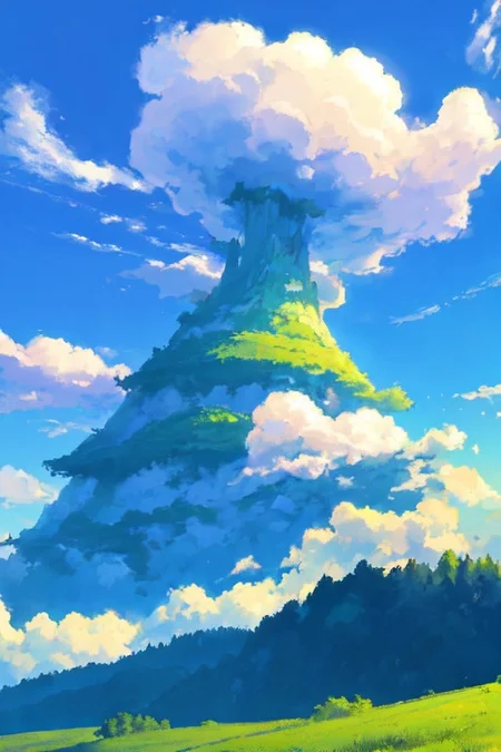 Green fantasy sky with blue clouds