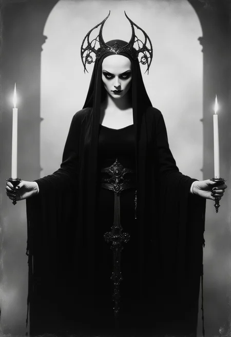Black and white portrait, nun, ecclesiast, mystique, mythp0rt, ArsMovieStill, 20s Silent Movie Still