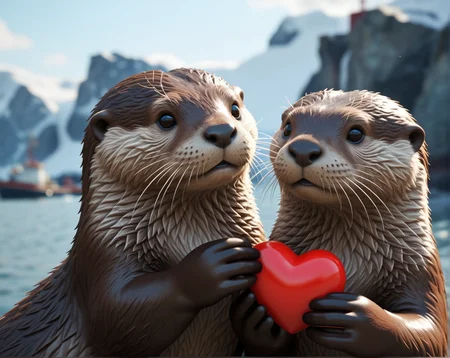 (animal:(Otter:1.24)), (mood: (Fearful:1.41), Wide-open eyes, furrowed brow, slightly open mouth) , , (location:(harbor:0.86) Pokemon, (Kanto Region,Vermilion City:1.24) (antarctica:1.29)), (Valentines Day:1.25), (romantic scene:1.3), showing (love:1.2) and (affection:1.15), too many hearts(epic:1.2), trending on artstation, (high quality:1.2), (masterpiece:1.2), high details, incredibly absurdres, colorful), (apocalyptic:1.33) (mystical:1.27) (traditional:0.74),,,,, , (top_down:1.29)