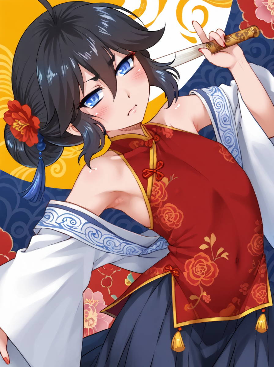 detailed background, shiny skin, posing, rating safe,
<lora:heiqing.pony:1.0>,
heiqing,
taisui,  
clothed girl,