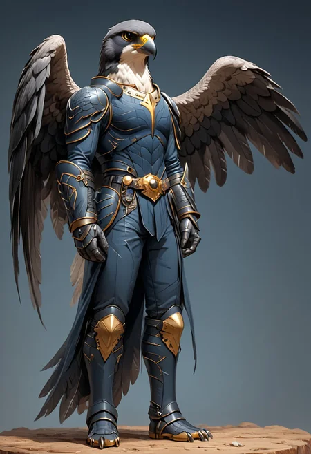 score_9, score_8_up, solo, full body in focus, Anthropomorphic Peregrine Falcon, hybrid animal, a Humanoid Peregrine Falcon hybrid with ((the big head of a Peregrine Falcon)), ((very tall slender fit tight body)), megafeatherypony, feathers, feathery, falcon, anthro, an enlightened birdman, werefalcon, dynamic pose, cowboy shot,