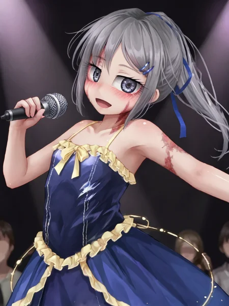 detailed background, shiny skin, rating safe,
<lora:sylvie.pony:1.0>,
sylvie,
idol costume, idol outfit,
stage, stage light, dancing, microphone,