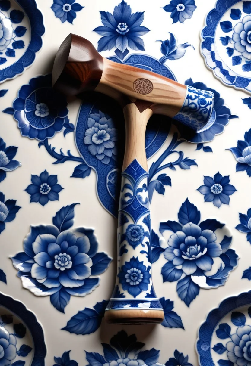 a hammer made out of Bluepatternporcelain