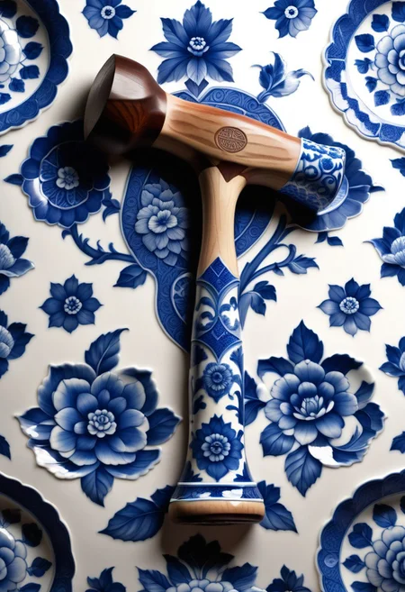 a hammer made out of Bluepatternporcelain