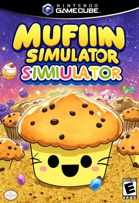 anime artwork <lora:GCNBoxArt:1> GCNBOXART, "muffin simulator", title, food_focus, no_humans, . anime style, key visual, vibrant, studio anime, highly detailed