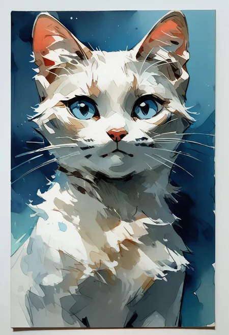 score_9, score_8_up, score_7_up, score_6_up, watercolor painting, white Cat, blue eyes,