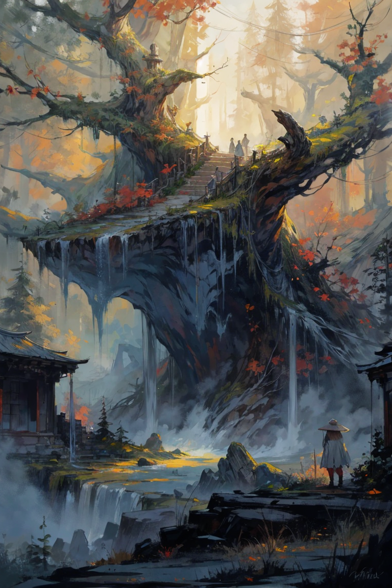 A blanket of mist descends upon the ancient forest,<lora:add_detail:0.7>, <lora:cartoonisationer-V4-8:1>, <lora:oil_painting:0.65>, oil_painting