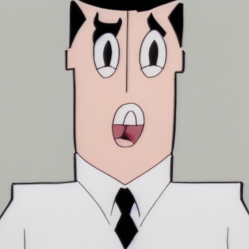 looking at viewer, open mouth, male focus, white shirt, short hair, pants, necktie, shirt, black pants